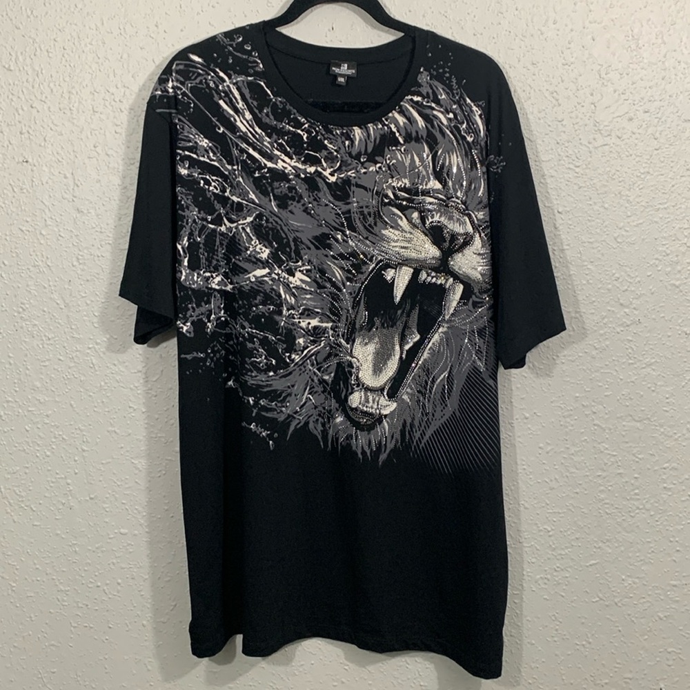 MGM Resorts International Lion Screen Print Black Tee with Rhinestone Details
